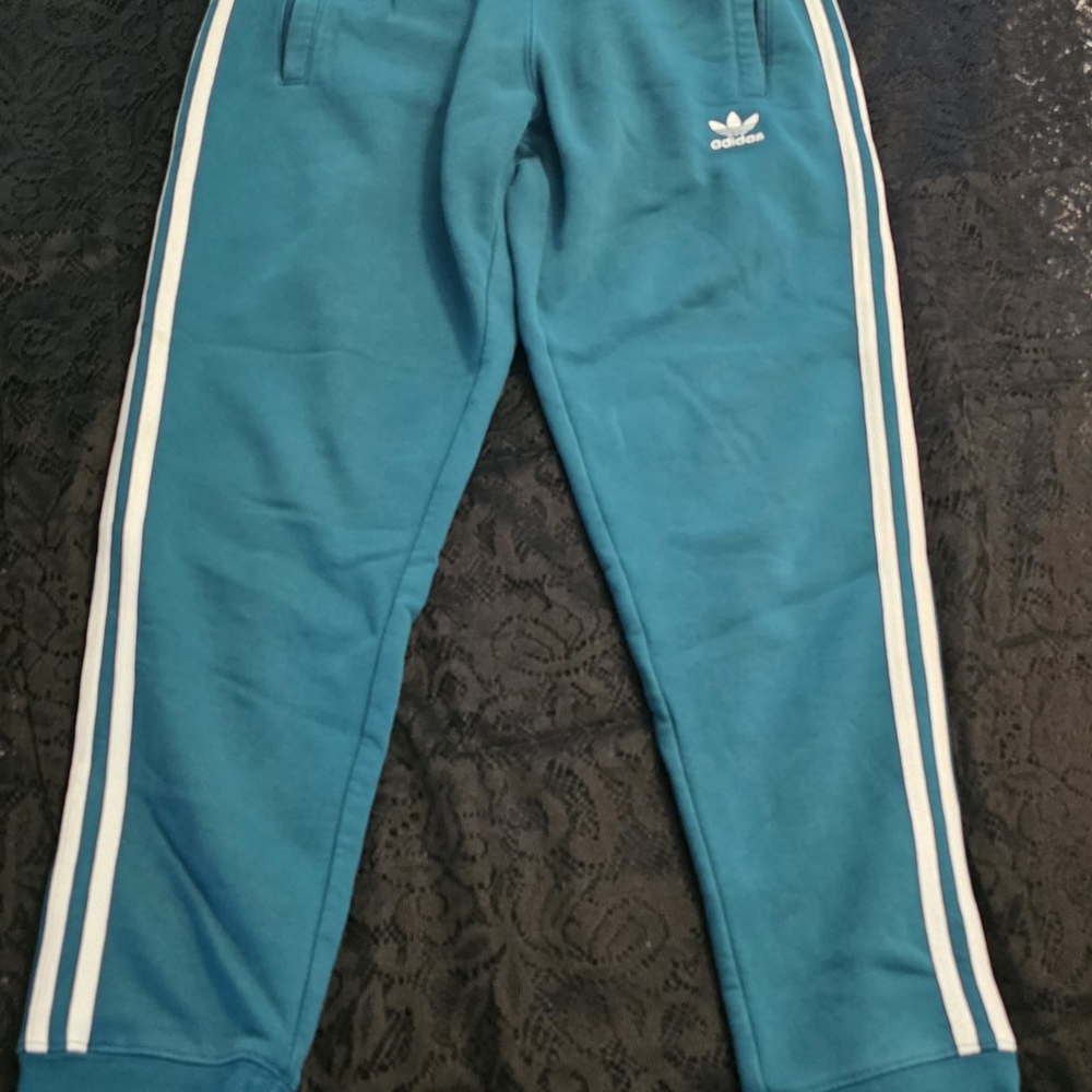 adidas Teal Joggers with White Side Stripes